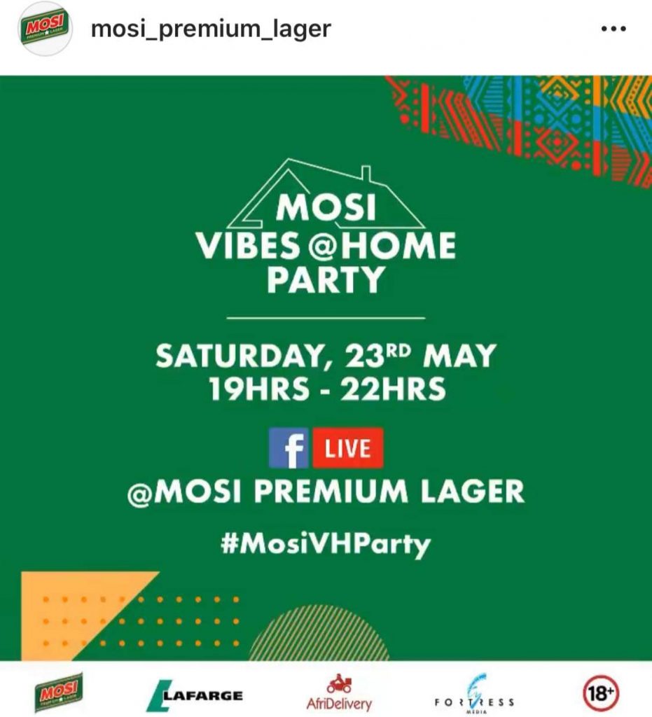 Mosi premium lager hosting a party on Facebook live